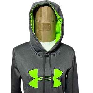 Under Armour Hoodie Women Medium Gray‎ Green Coldgear Infrared Pullover Big Logo